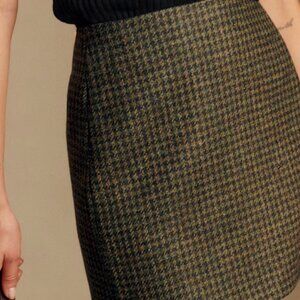 Sezane Malia Skirt Moss Green Houndstooth - Size 6